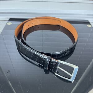 TRAFALGAR Burundi Calf Black Leather Croc Embossed Dress Belt Size: 38